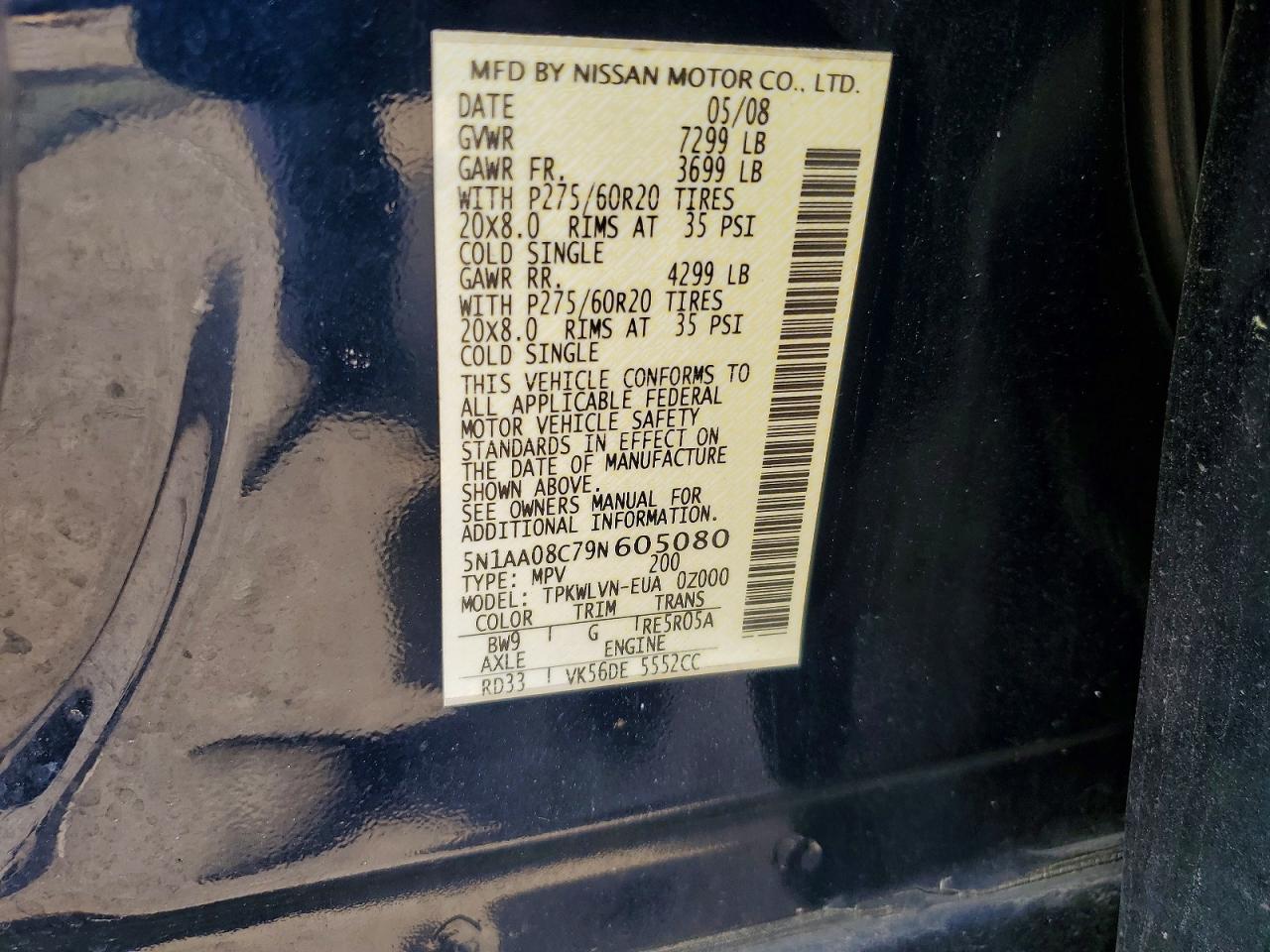 2009 Nissan Armada Se Blue vin: 5N1AA08C79N605080