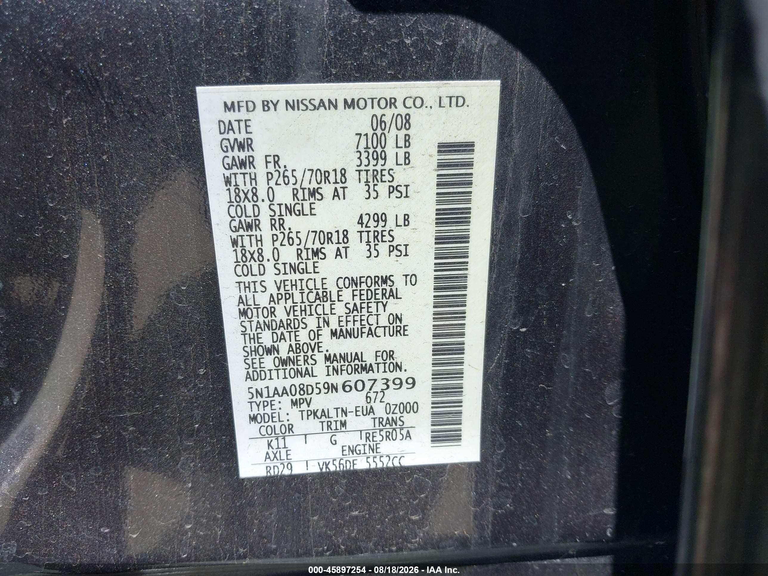 2009 Nissan Armada Se Gray vin: 5N1AA08D59N607399