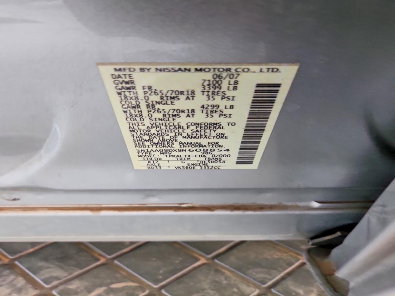 2008 Nissan Armada Se Silver vin: 5N1AA08DX8N608854