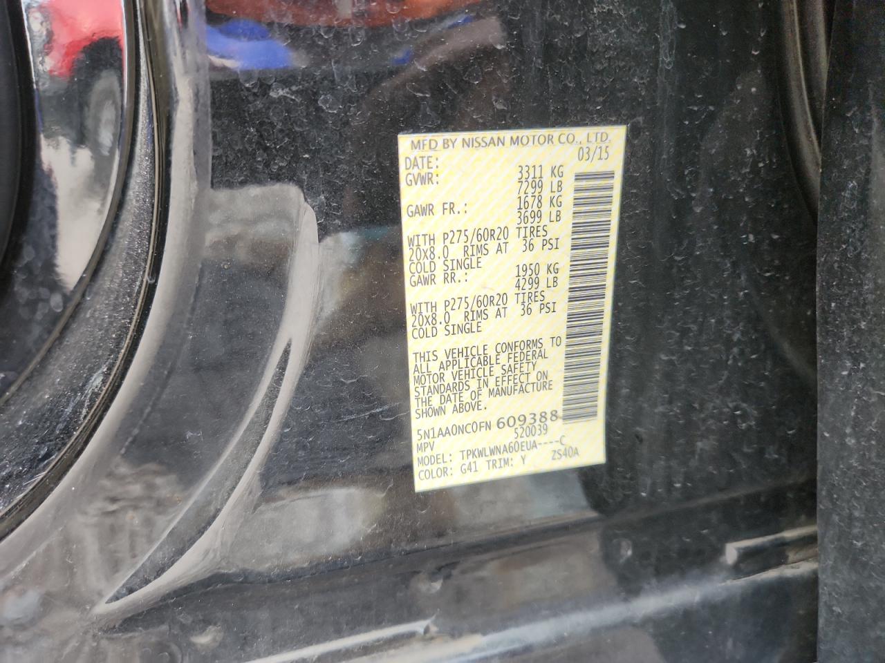 2015 Nissan Armada Platinum Black vin: 5N1AA0NC0FN609388