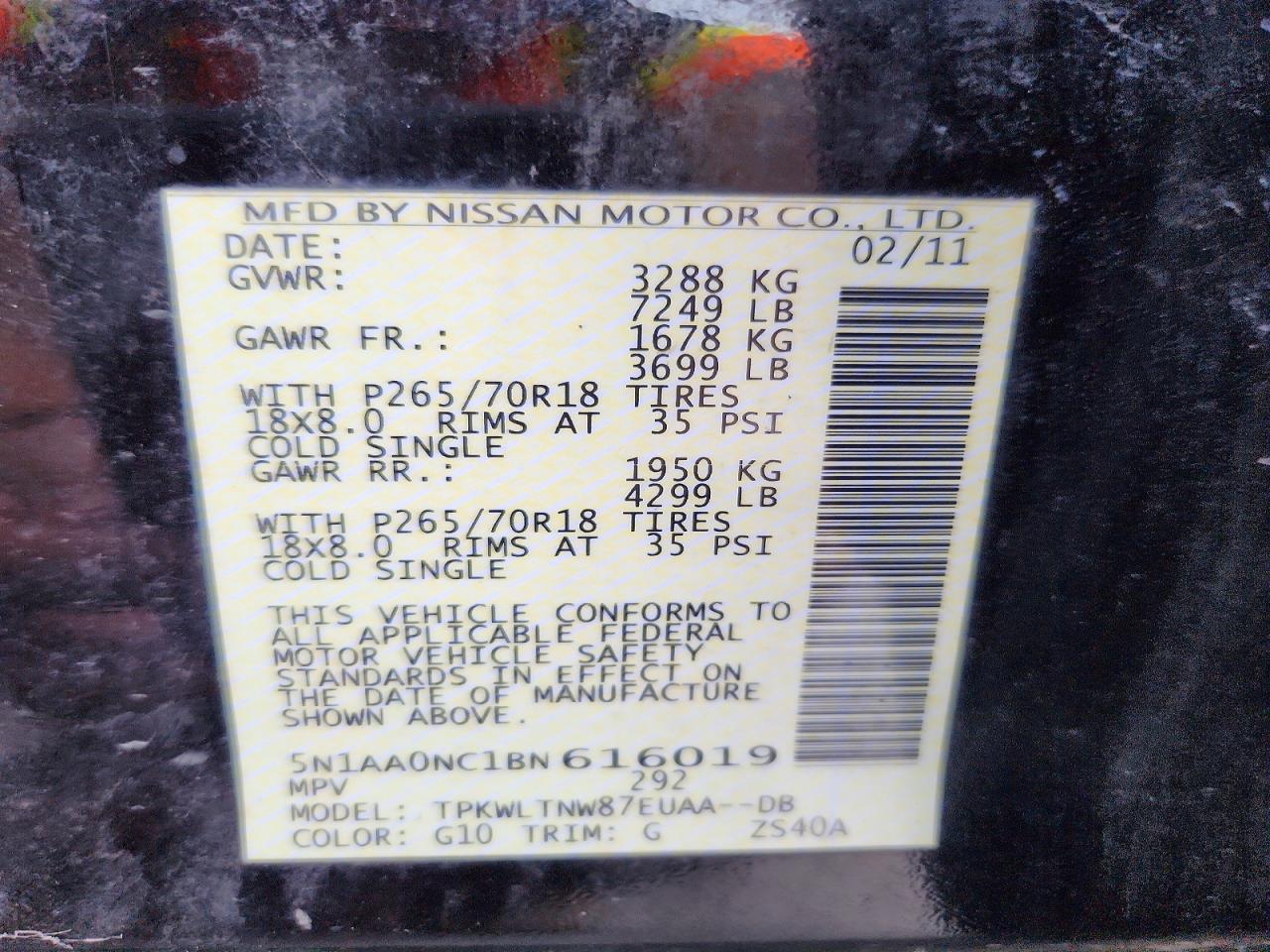 2011 Nissan Armada Sv Black vin: 5N1AA0NC1BN616019