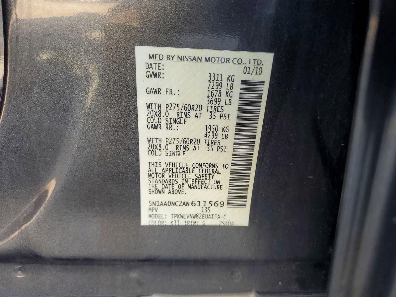 2010 Nissan Armada Se Gray vin: 5N1AA0NC2AN611569