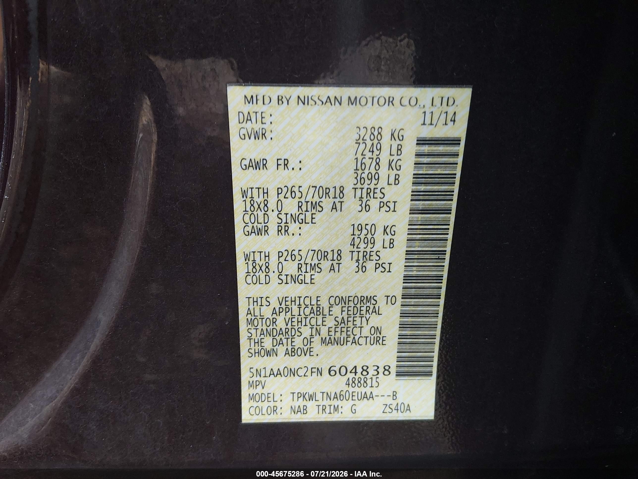 2015 Nissan Armada Platinum/sl/sv Burgundy vin: 5N1AA0NC2FN604838