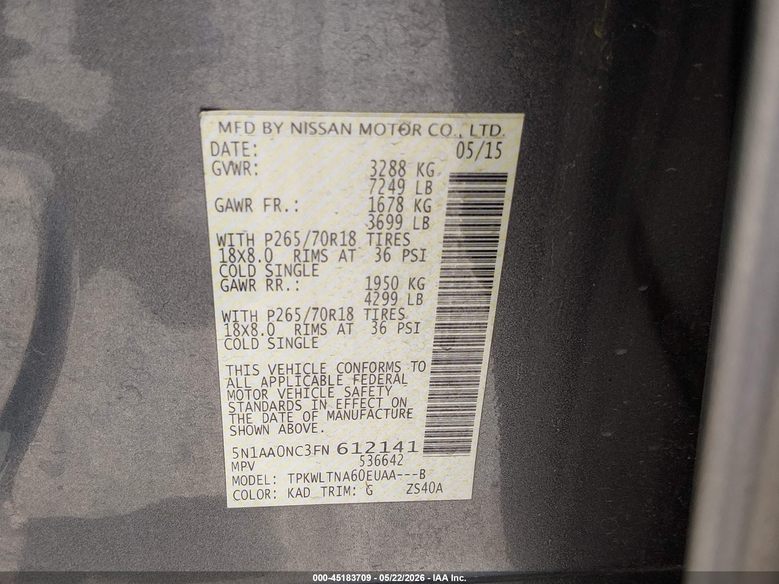 2015 Nissan Armada Platinum/sl/sv Синий vin: 5N1AA0NC3FN612141