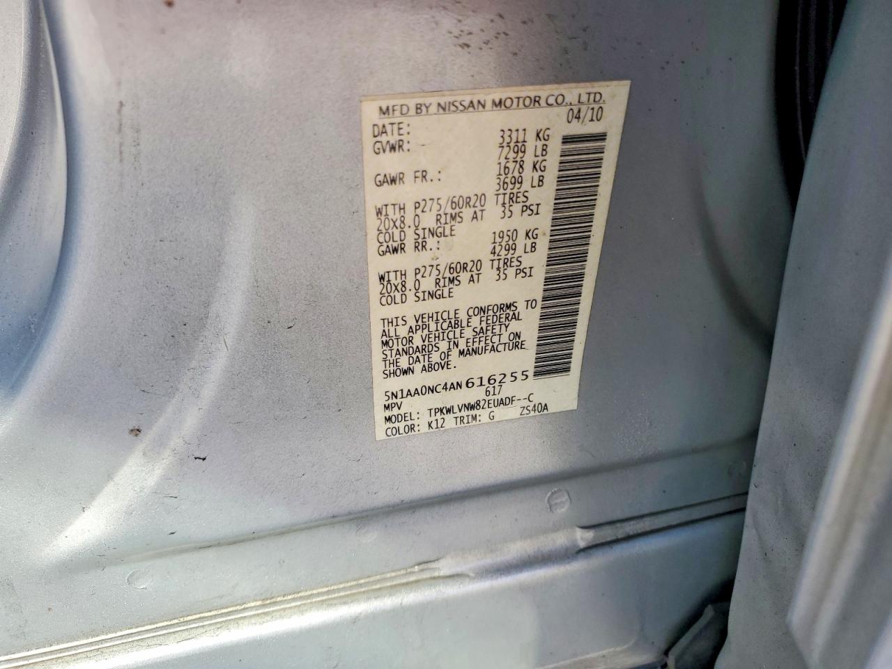 2010 Nissan Armada Se Silver vin: 5N1AA0NC4AN616255