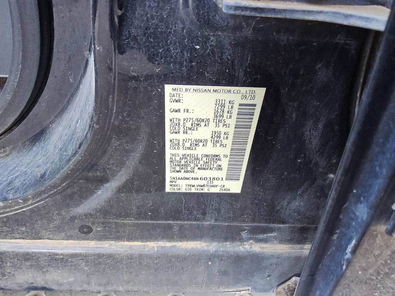 2011 Nissan Armada Sv Черный vin: 5N1AA0NC4BN603801