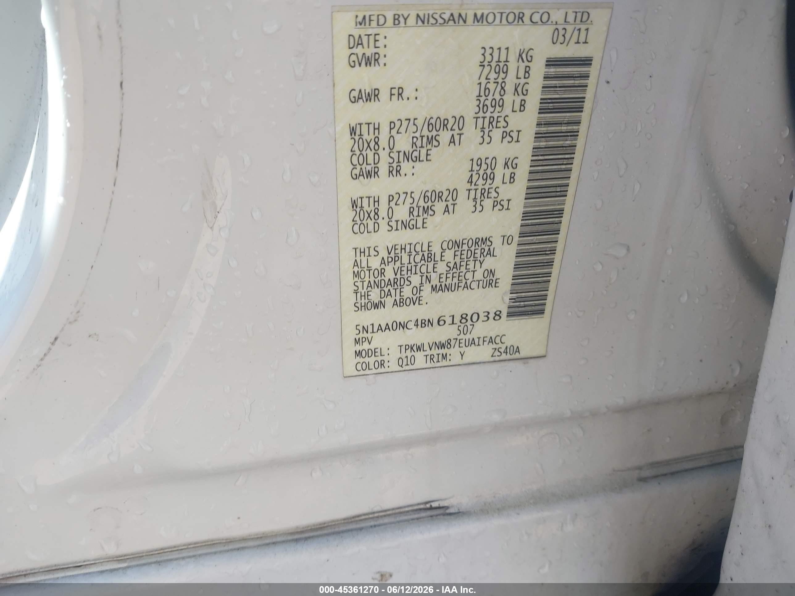 2011 Nissan Armada Platinum White vin: 5N1AA0NC4BN618038