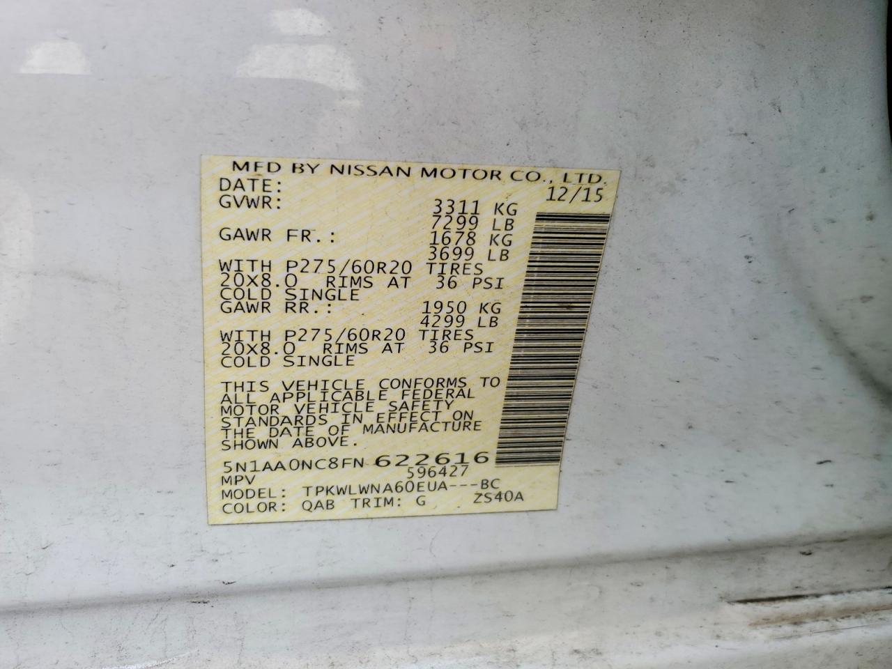 2015 Nissan Armada Platinum White vin: 5N1AA0NC8FN622616