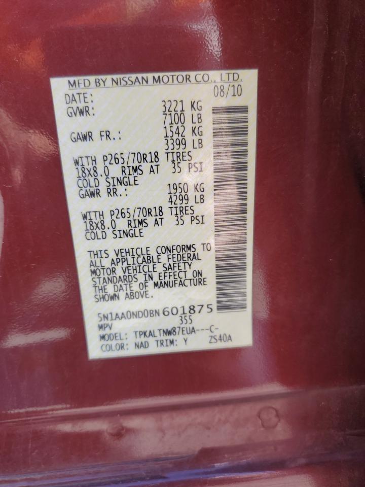 2011 Nissan Armada Sv Red vin: 5N1AA0ND0BN601875