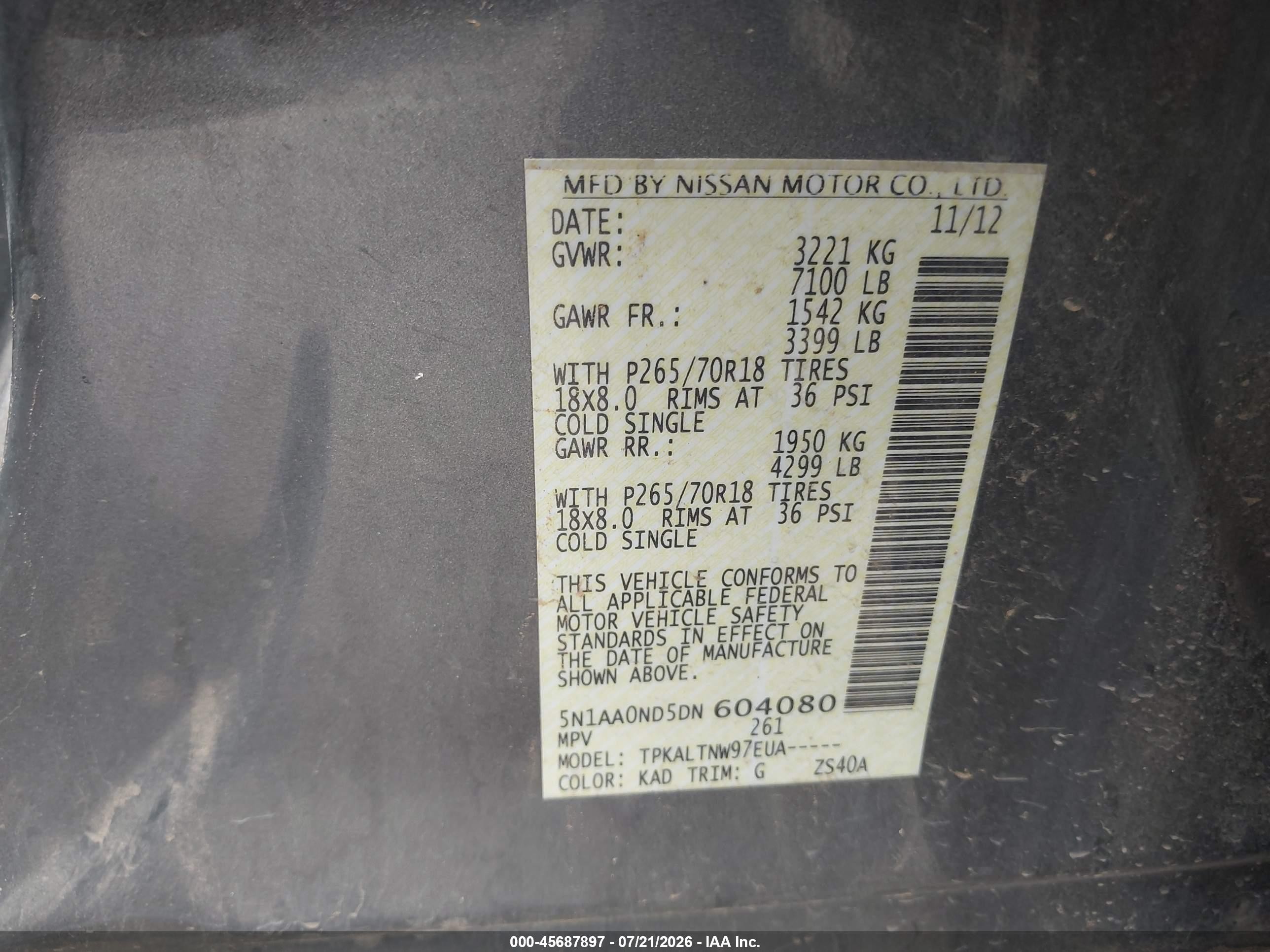 2013 Nissan Armada Sv Gray vin: 5N1AA0ND5DN604080