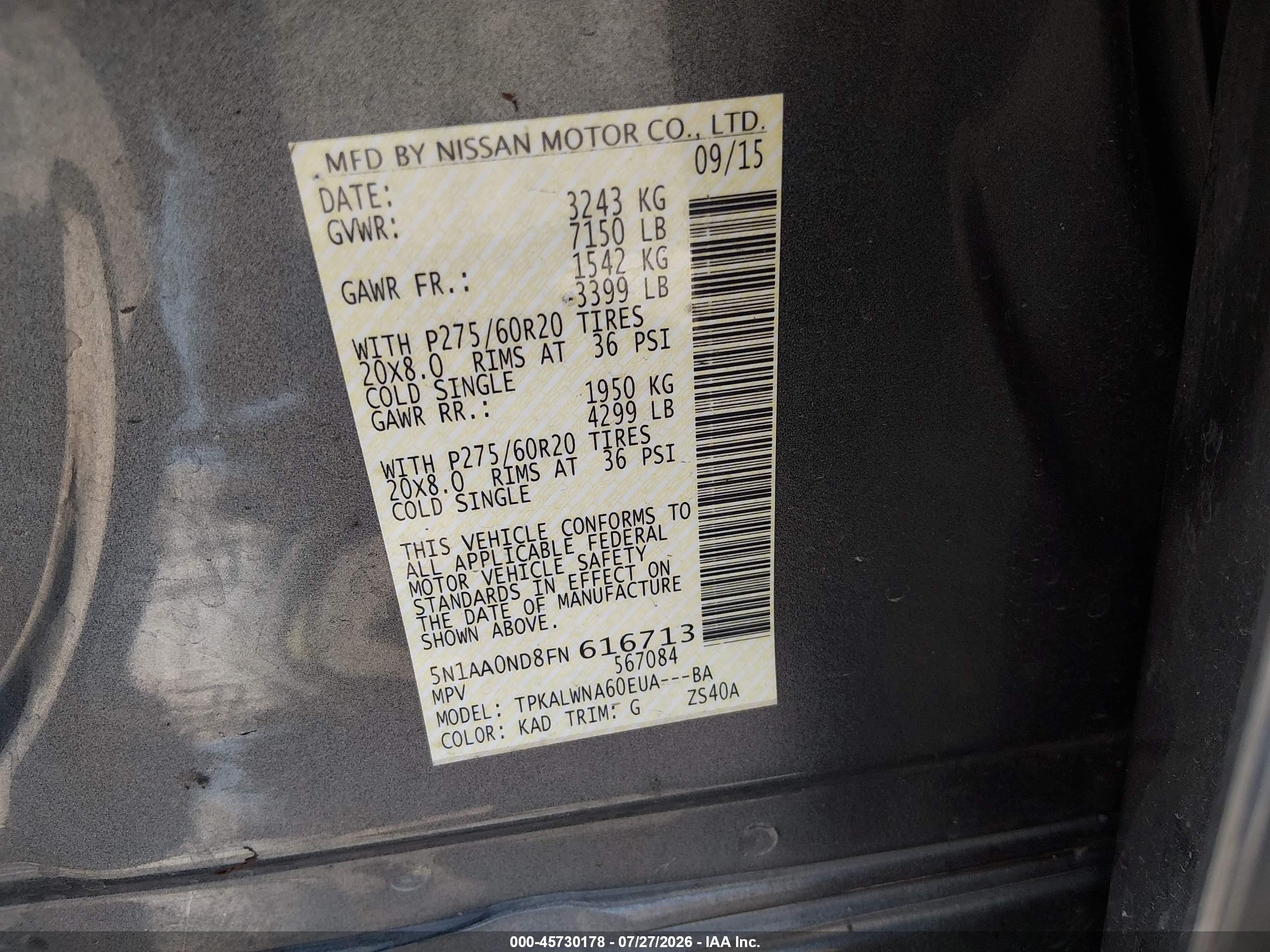 2015 Nissan Armada Platinum Silver vin: 5N1AA0ND8FN616713