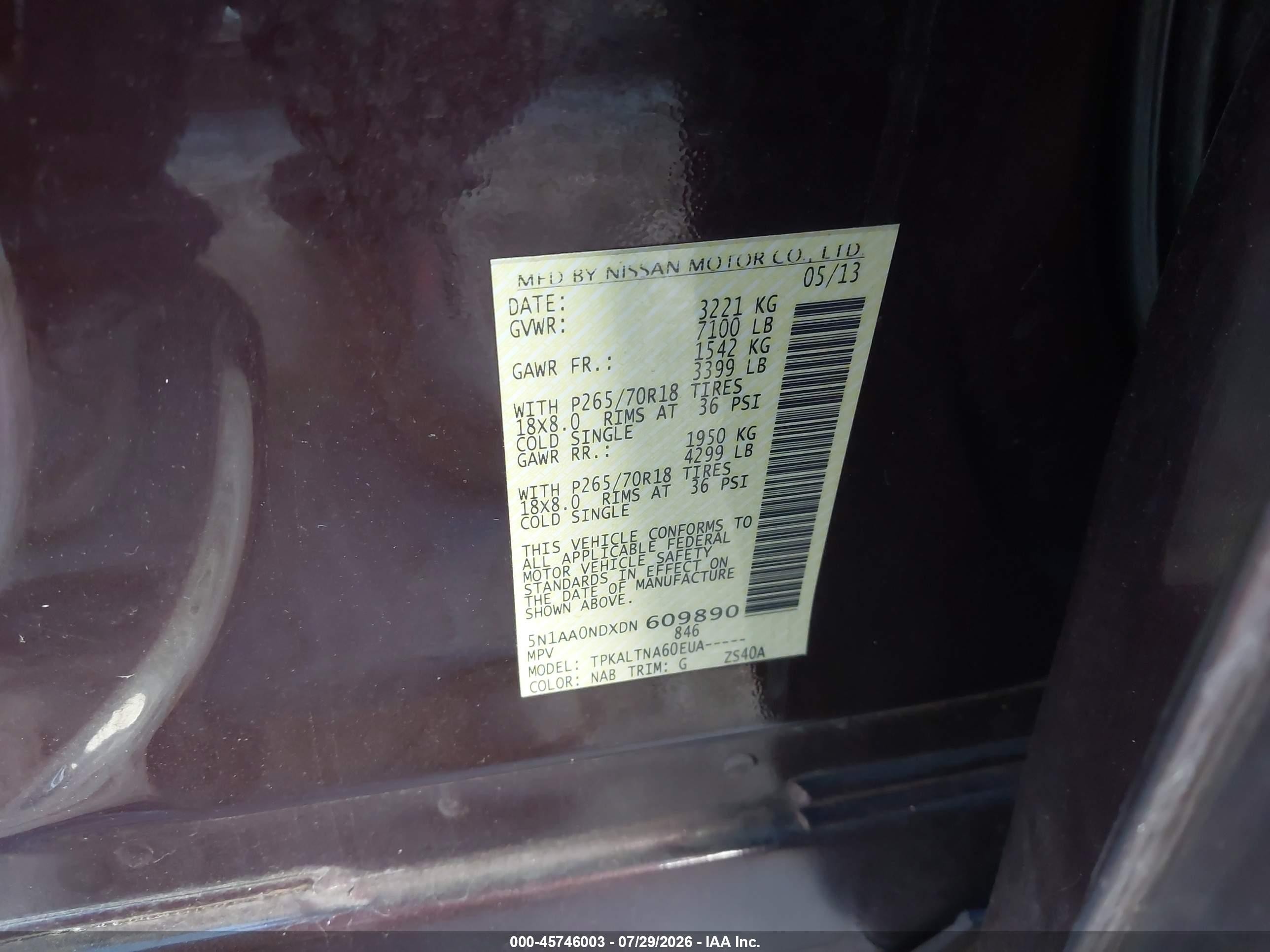 2013 Nissan Armada Sv Maroon vin: 5N1AA0NDXDN609890
