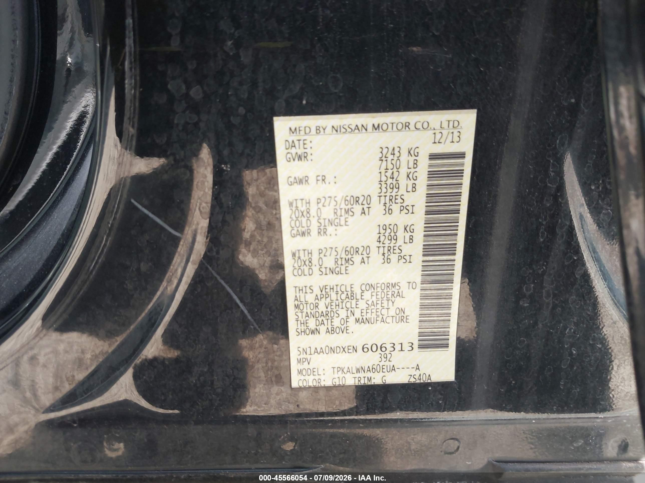 2014 Nissan Armada Platinum/sl/sv Black vin: 5N1AA0NDXEN606313