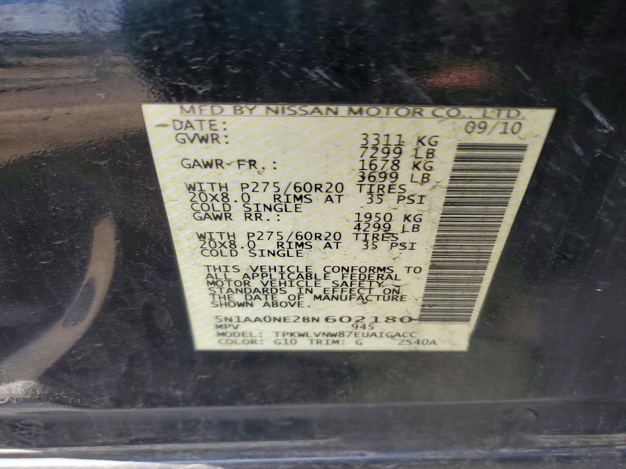 2011 Nissan Armada Platinum Black vin: 5N1AA0NE2BN602180