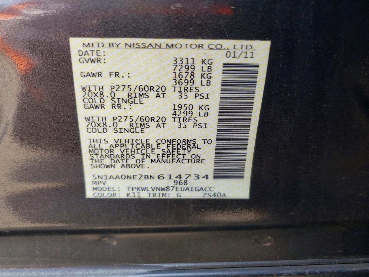 2011 Nissan Armada Platinum Gray vin: 5N1AA0NE2BN614734