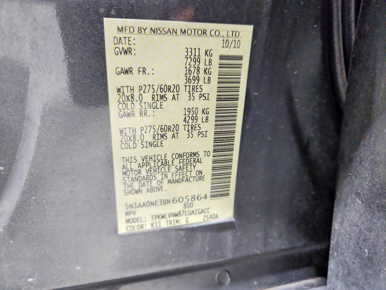 2011 Nissan Armada Platinum Gray vin: 5N1AA0NE3BN605864