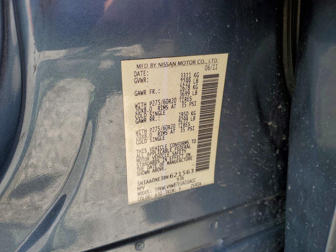 2011 Nissan Armada Platinum Blue vin: 5N1AA0NE3BN621563