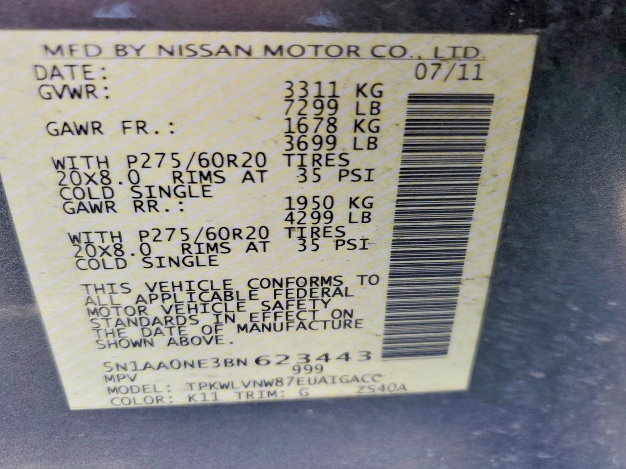 2011 Nissan Armada Platinum Gray vin: 5N1AA0NE3BN623443