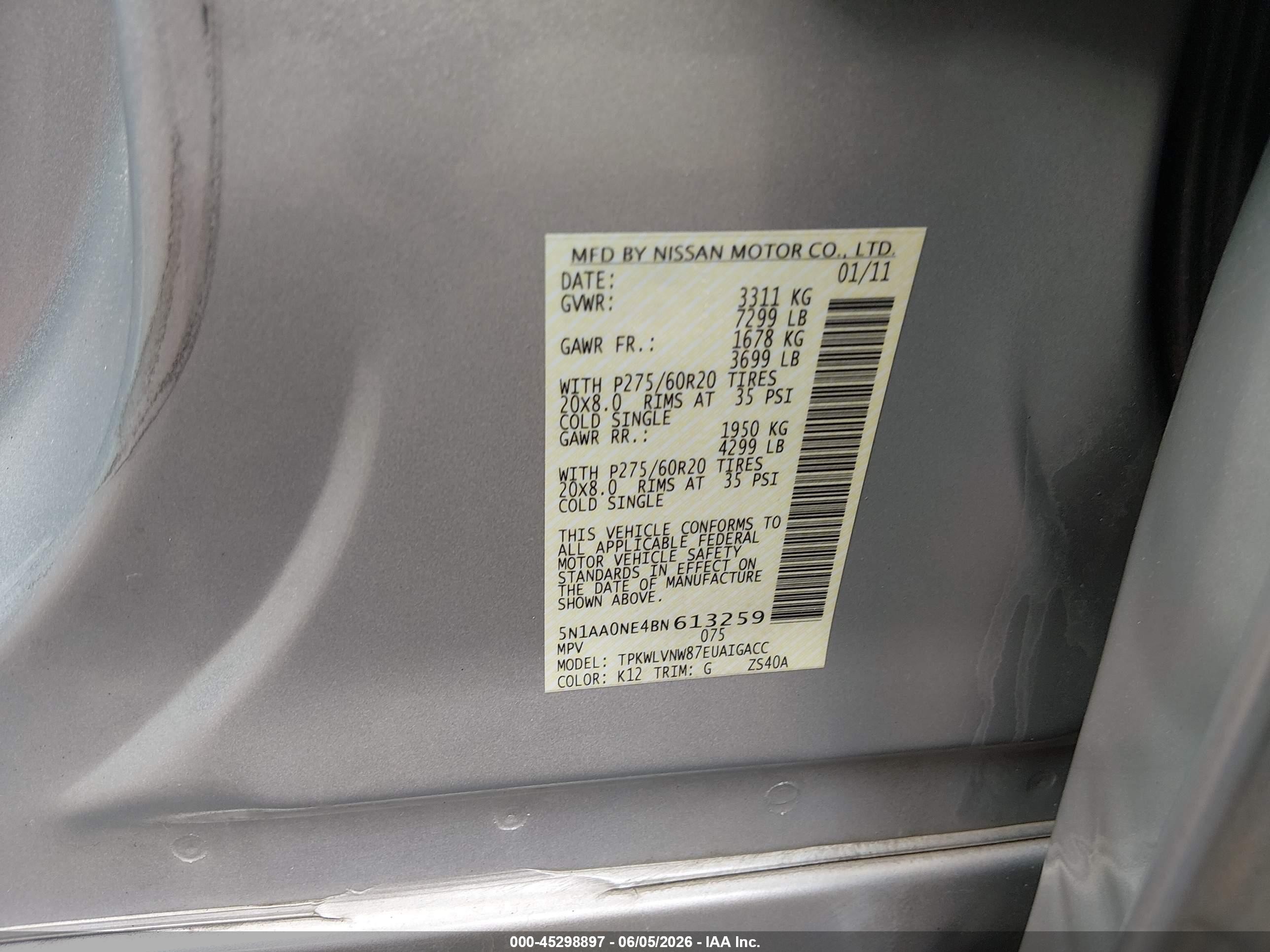2011 Nissan Armada Platinum Gray vin: 5N1AA0NE4BN613259