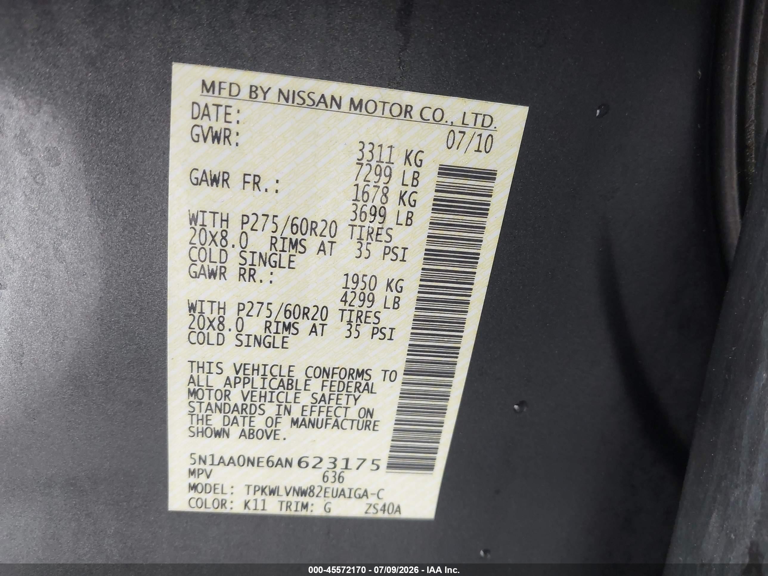 2010 Nissan Armada Platinum Gray vin: 5N1AA0NE6AN623175