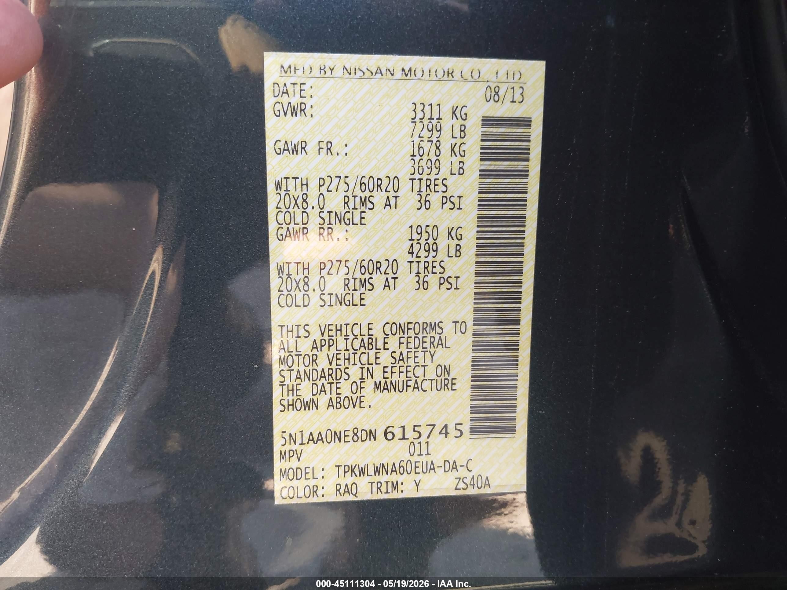 2013 Nissan Armada Platinum Dark Blue vin: 5N1AA0NE8DN615745