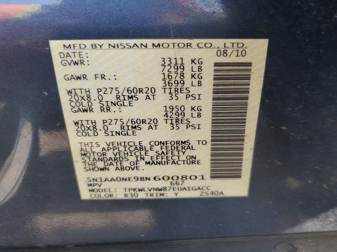 2011 Nissan Armada Platinum Blue vin: 5N1AA0NE9BN600801