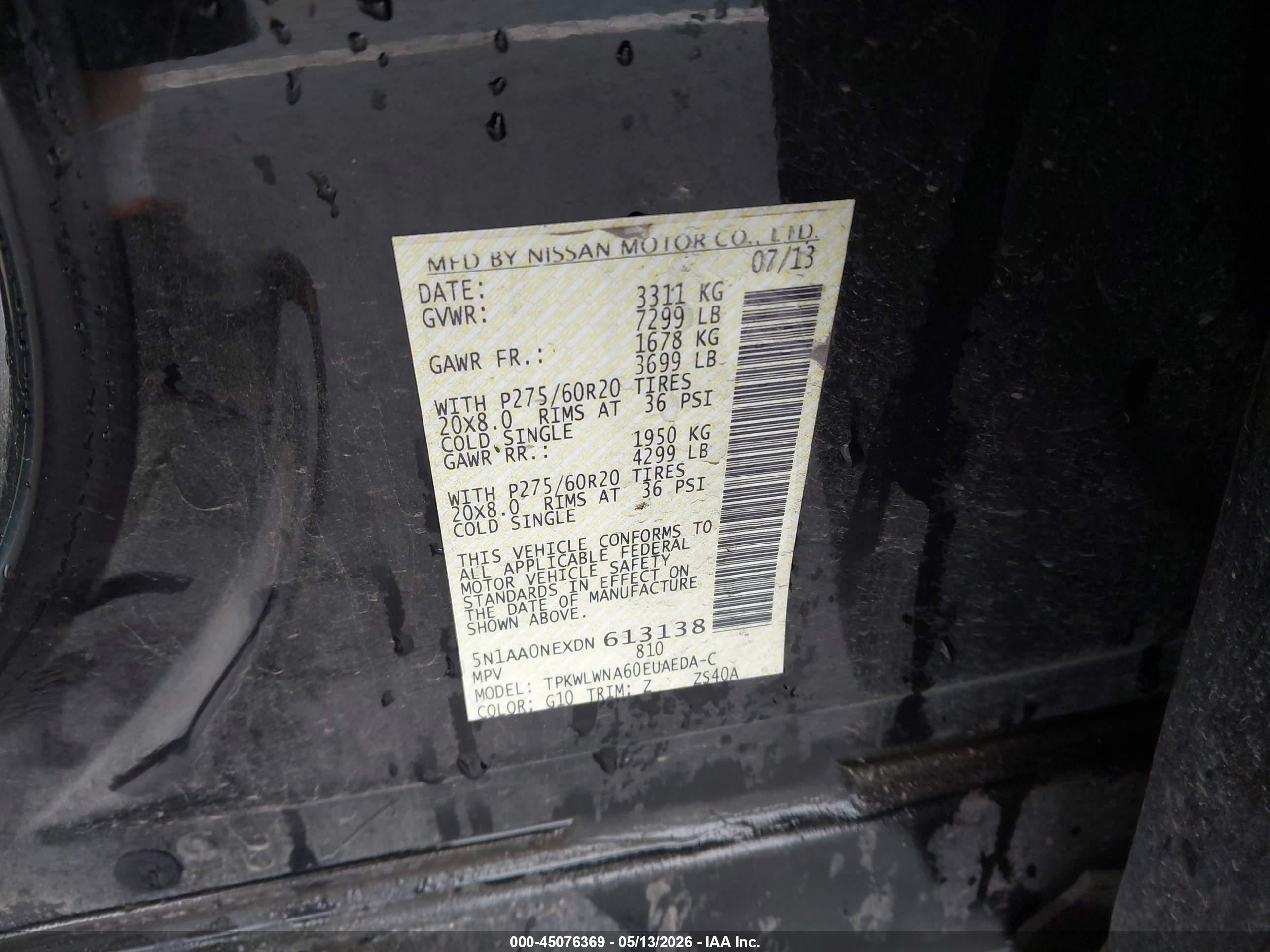 2013 Nissan Armada Platinum Черный vin: 5N1AA0NEXDN613138