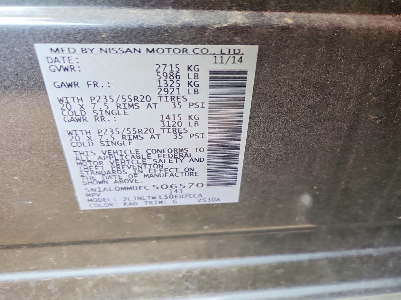 2015 Infiniti Qx60 Base Gray vin: 5N1AL0MM0FC506570