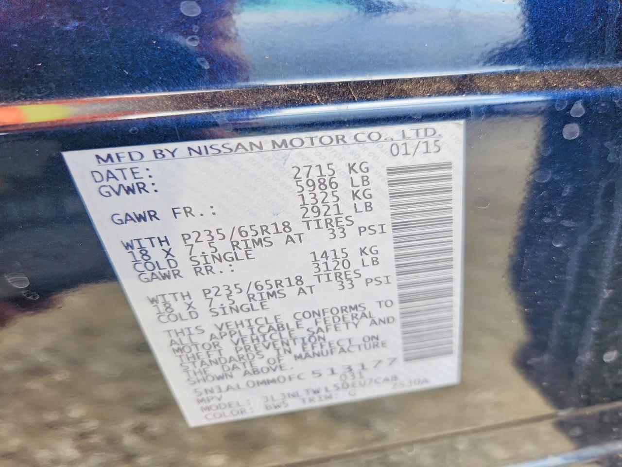 2015 Infiniti Qx60 Base Синий vin: 5N1AL0MM0FC513177
