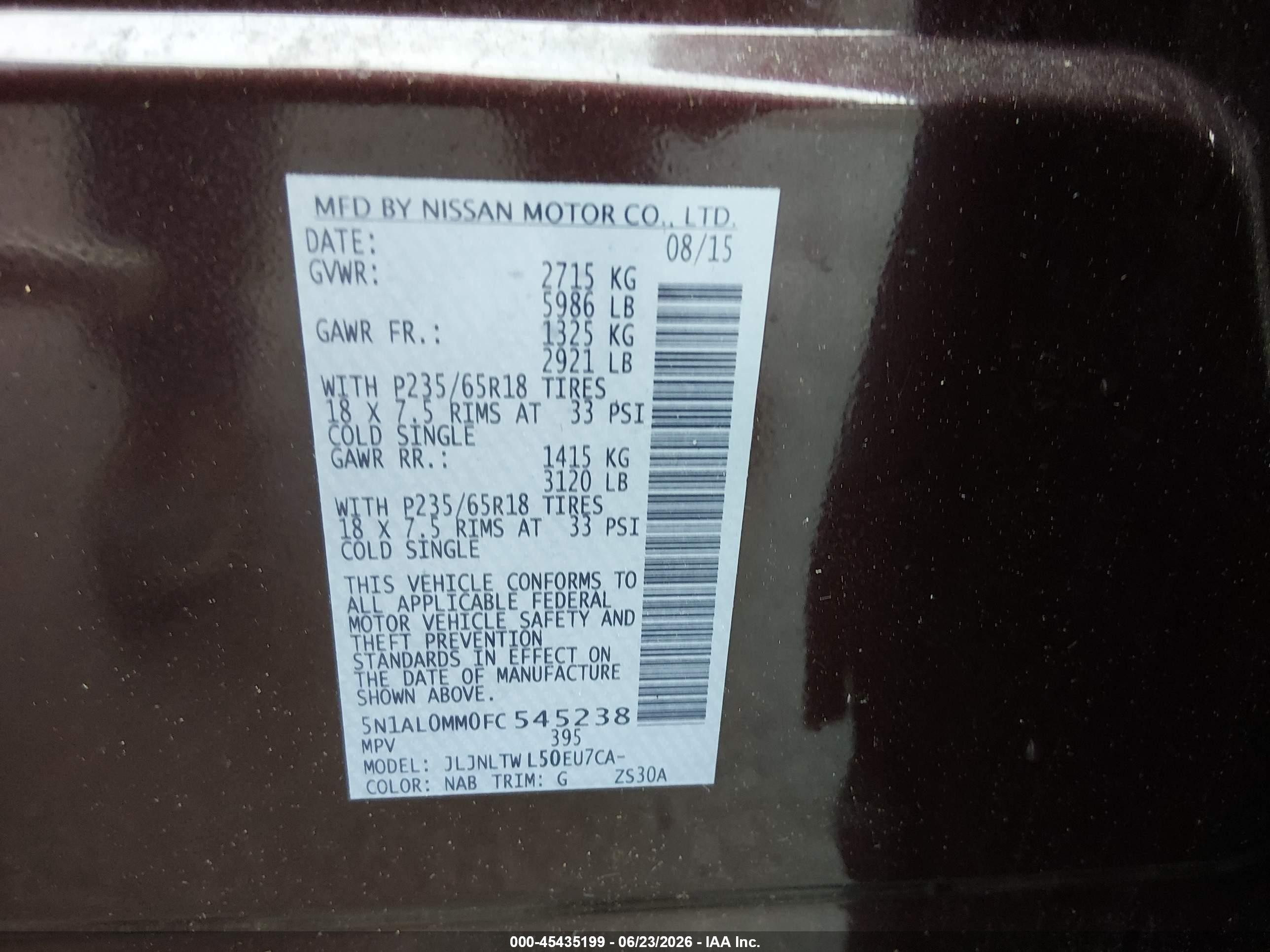 2015 Infiniti Qx60   Maroon vin: 5N1AL0MM0FC545238