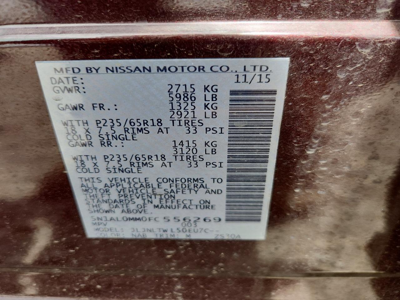 2015 Infiniti Qx60 Base Burgundy vin: 5N1AL0MM0FC556269