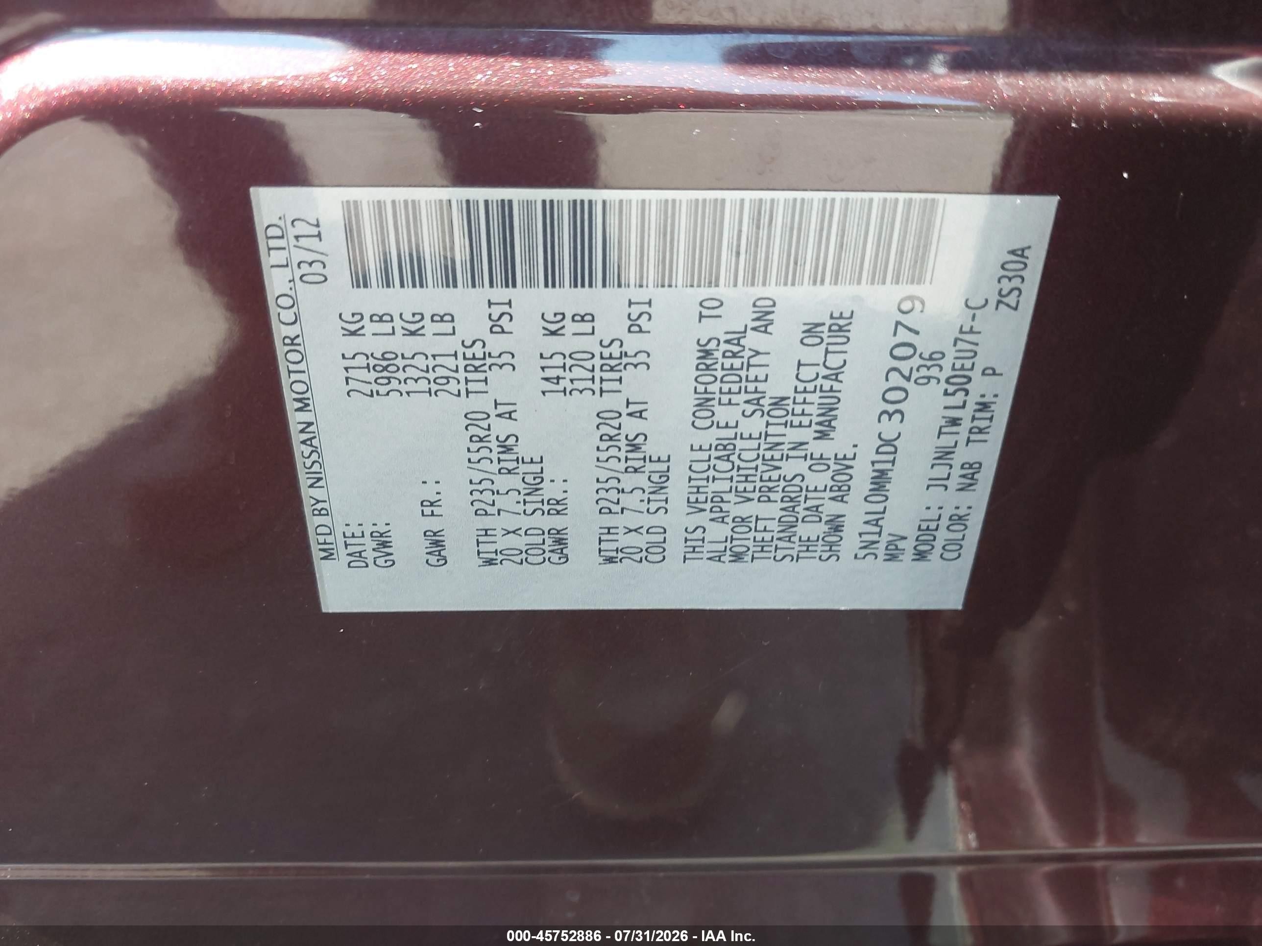 2013 Infiniti Jx35   Бордовый vin: 5N1AL0MM1DC302079