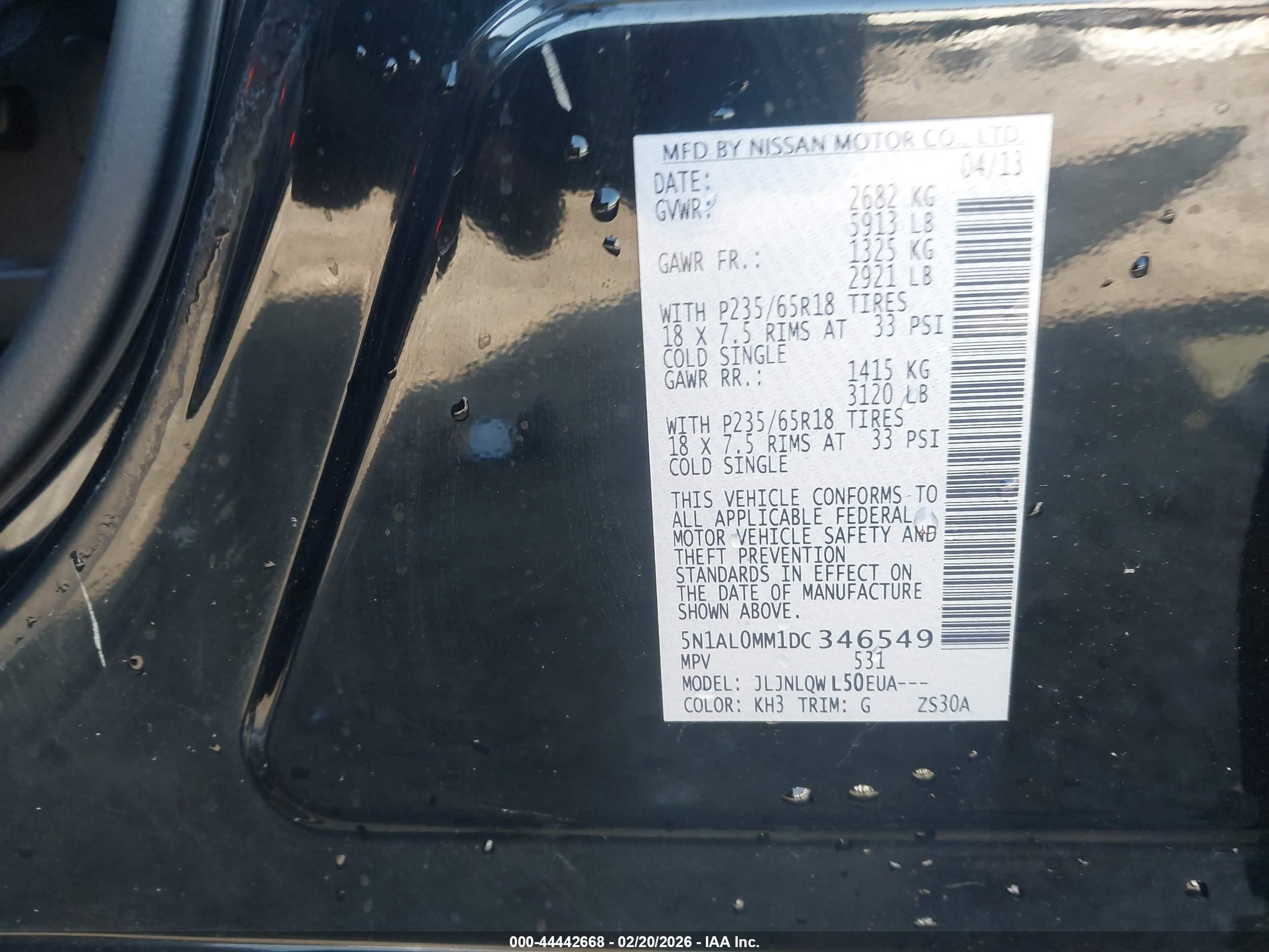 2013 Infiniti Jx35   Black vin: 5N1AL0MM1DC346549