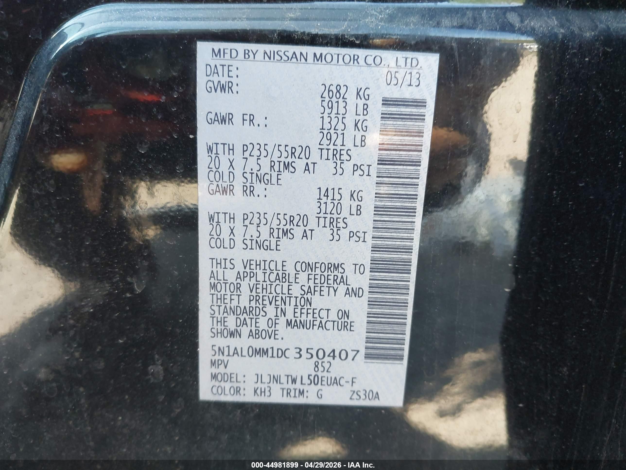 2013 Infiniti Jx35   Black vin: 5N1AL0MM1DC350407