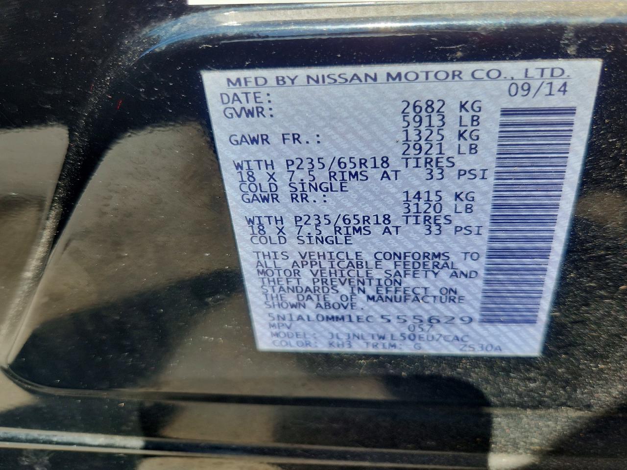 2014 Infiniti Qx60 Black vin: 5N1AL0MM1EC555629