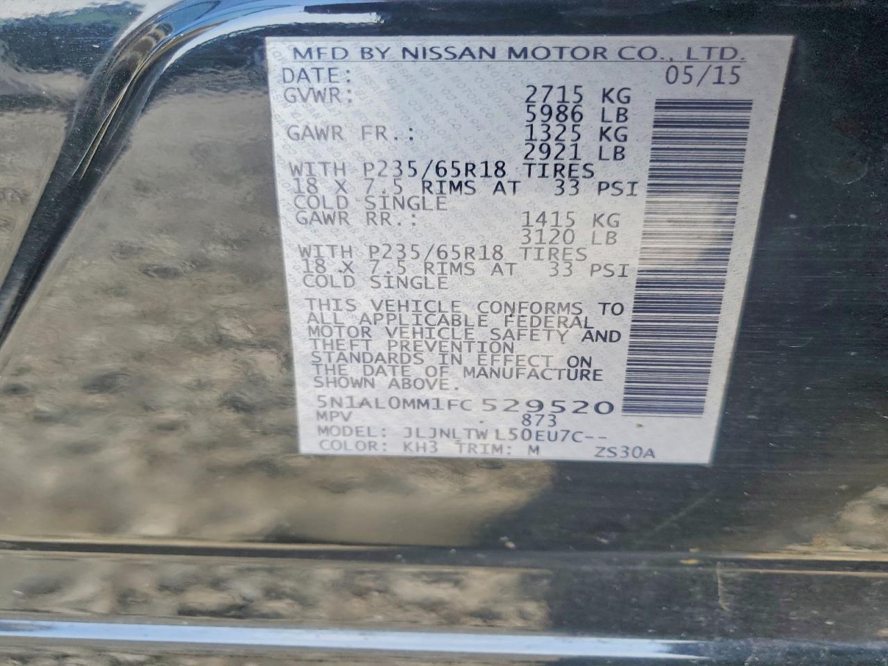 2015 Infiniti Qx60 Base Black vin: 5N1AL0MM1FC529520