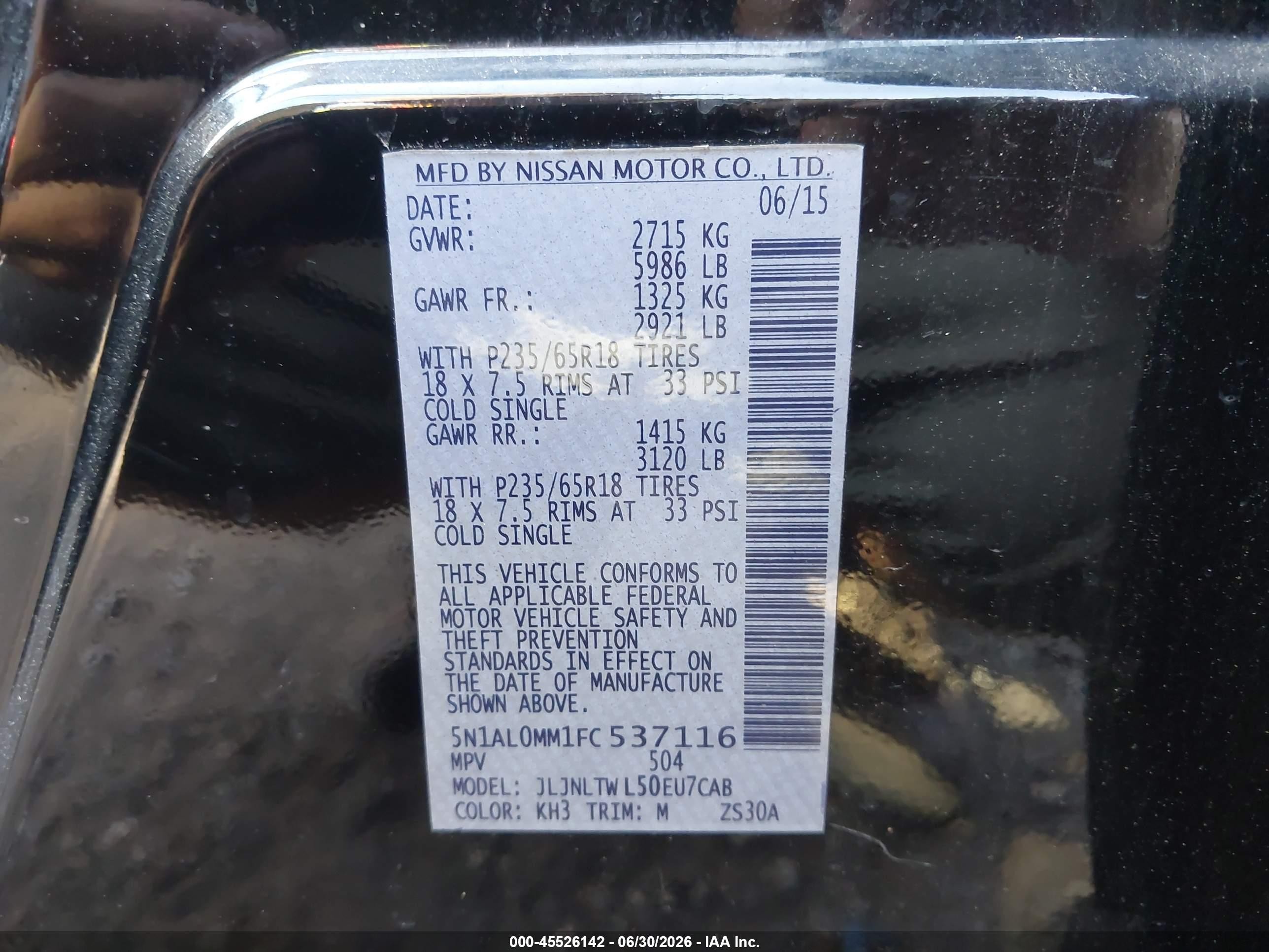 2015 Infiniti Qx60 Black vin: 5N1AL0MM1FC537116
