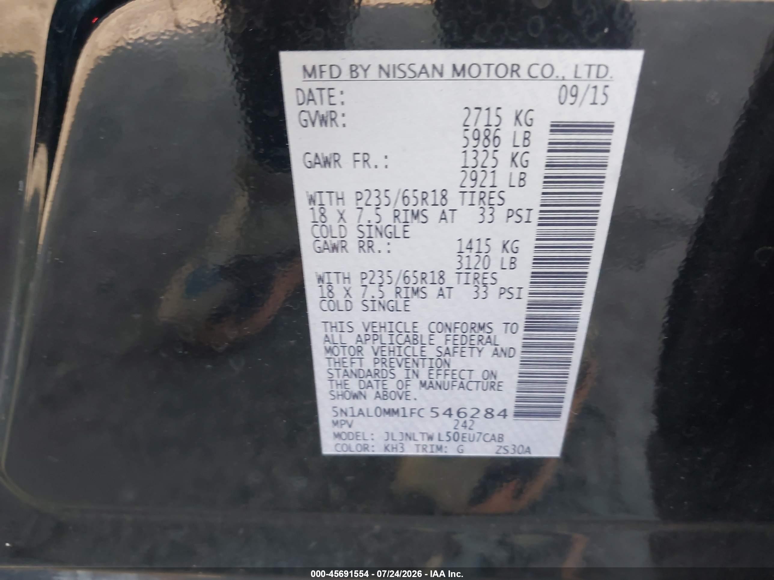 2015 Infiniti Qx60 Black vin: 5N1AL0MM1FC546284