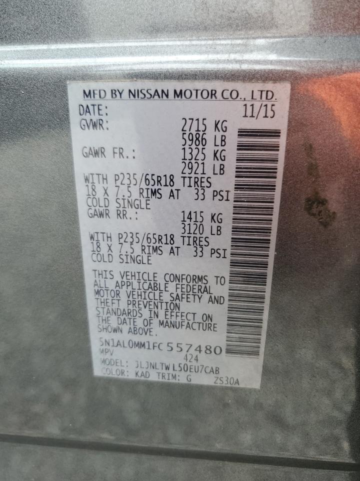 2015 Infiniti Qx60 Base Gray vin: 5N1AL0MM1FC557480