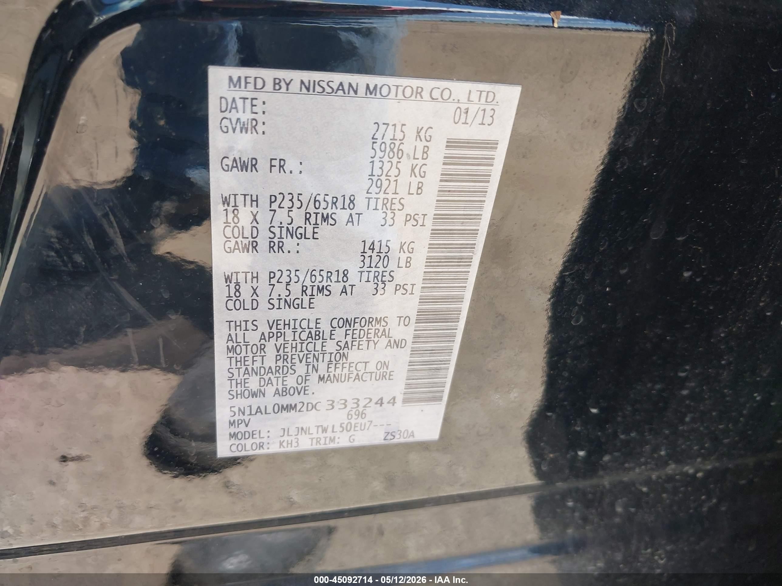 2013 Infiniti Jx35   Black vin: 5N1AL0MM2DC333244