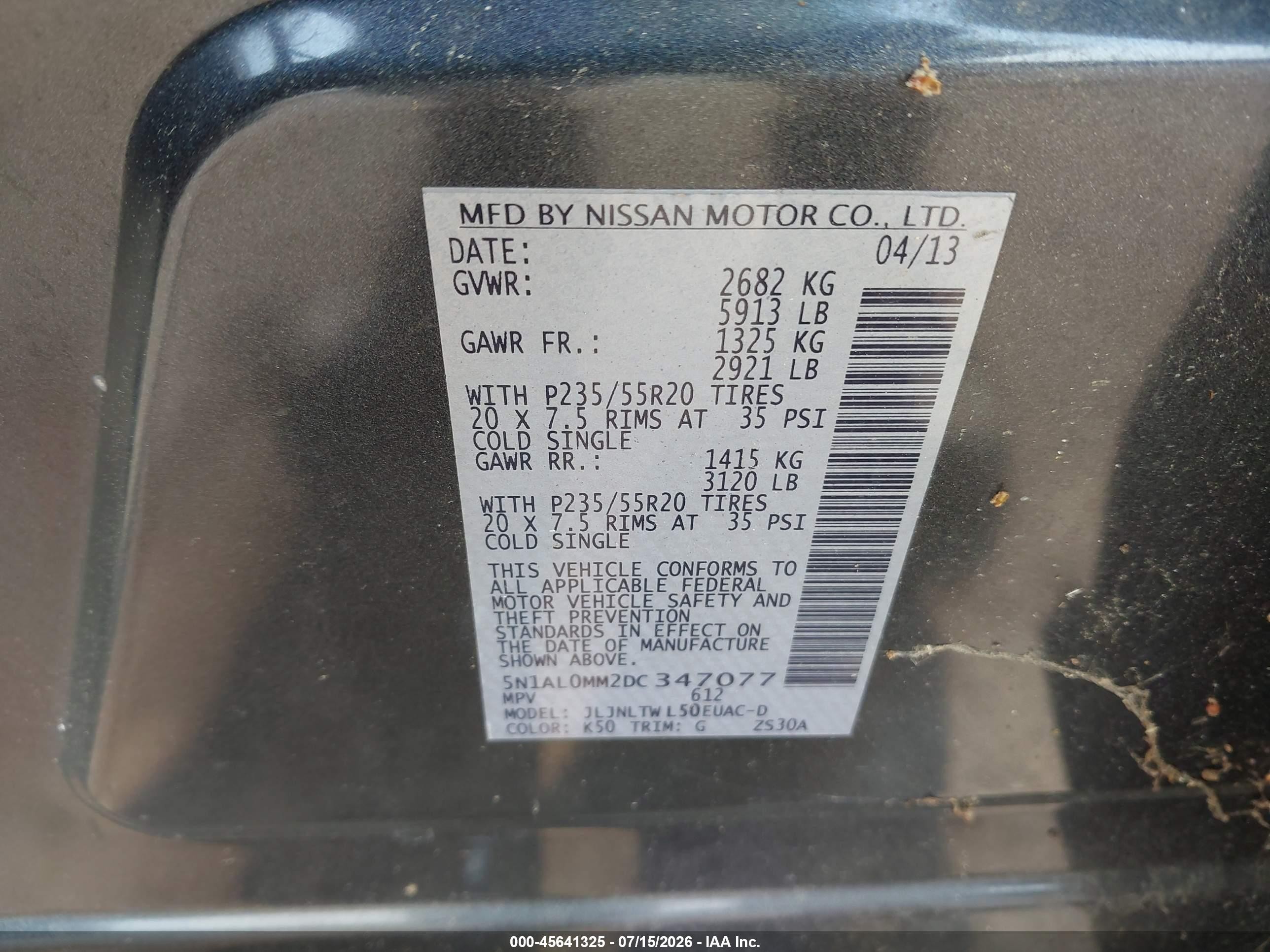 2013 Infiniti Jx35   Gray vin: 5N1AL0MM2DC347077