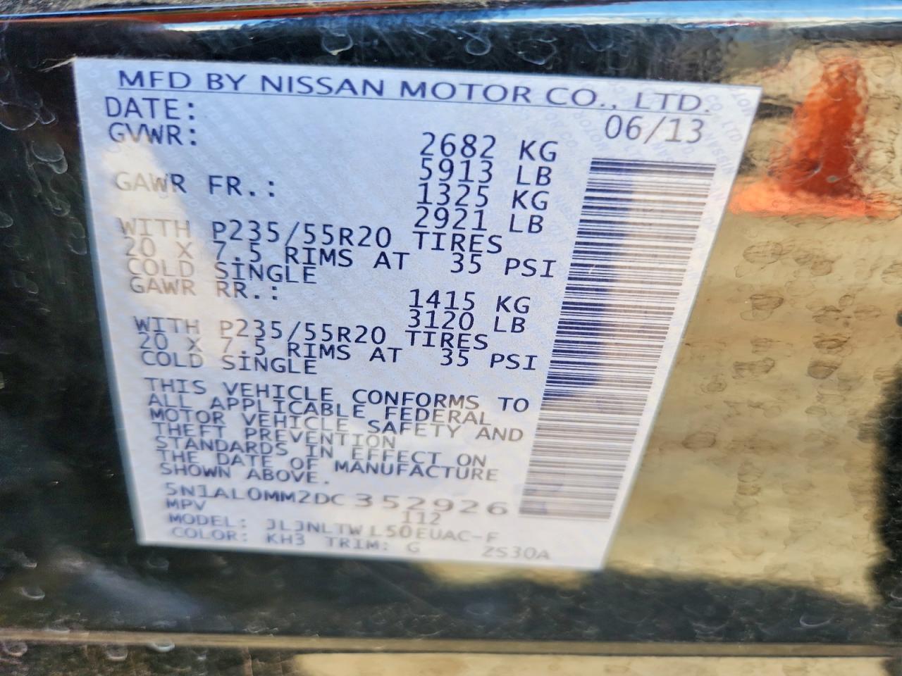 2013 Infiniti Jx35 Base Черный vin: 5N1AL0MM2DC352926