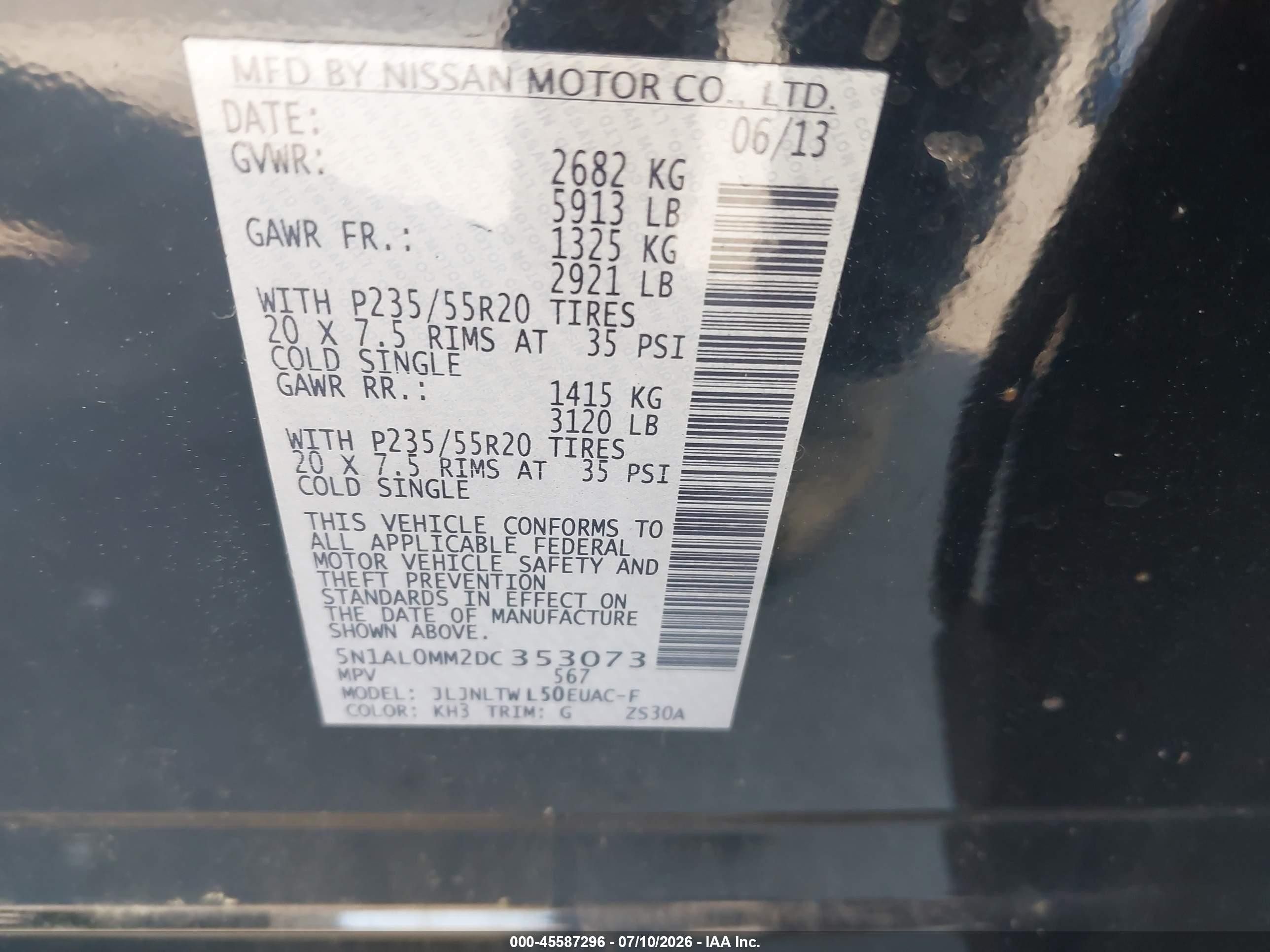 2013 Infiniti Jx35   Black vin: 5N1AL0MM2DC353073