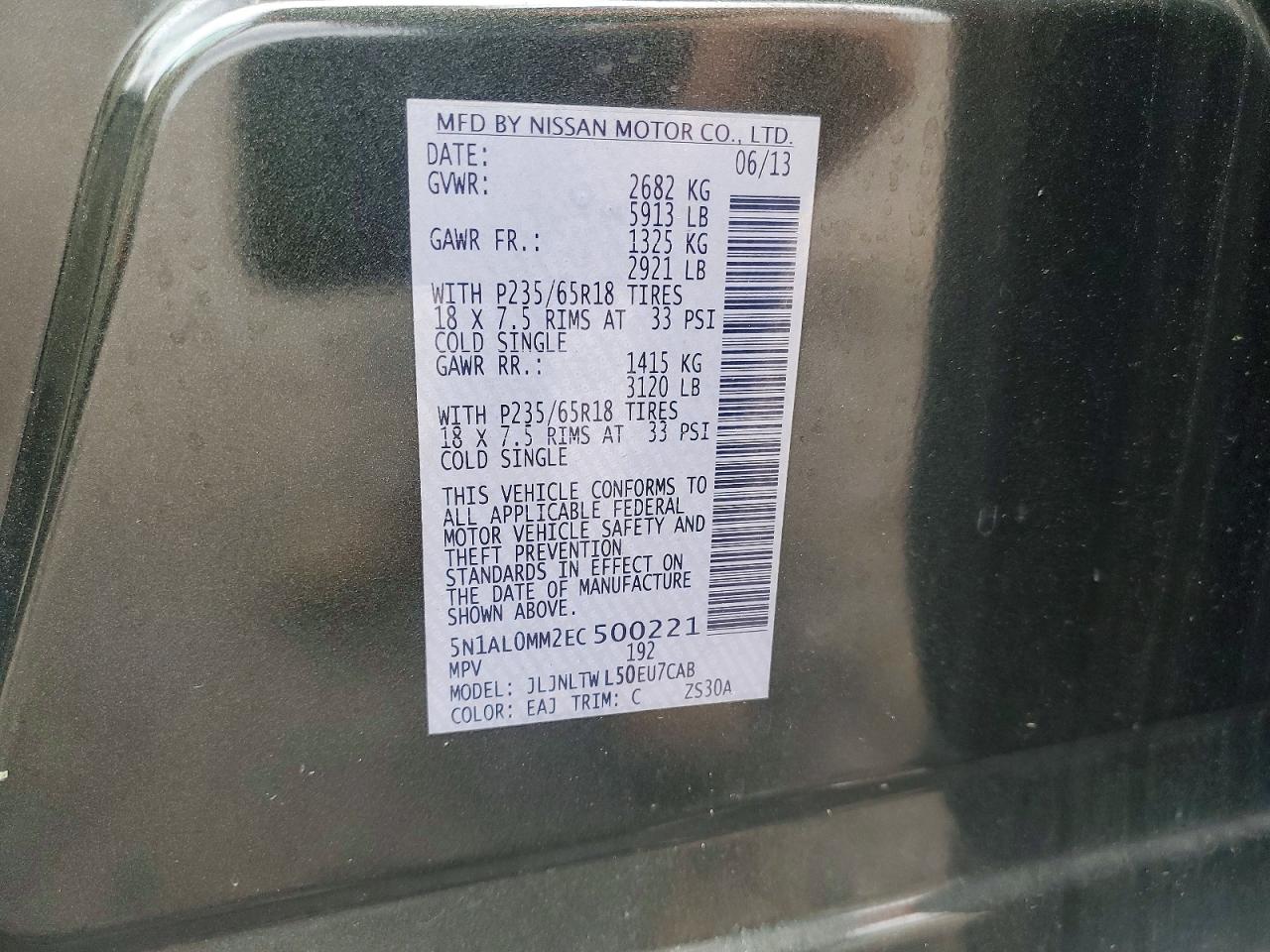 2014 Infiniti Qx60 Base Black vin: 5N1AL0MM2EC500221