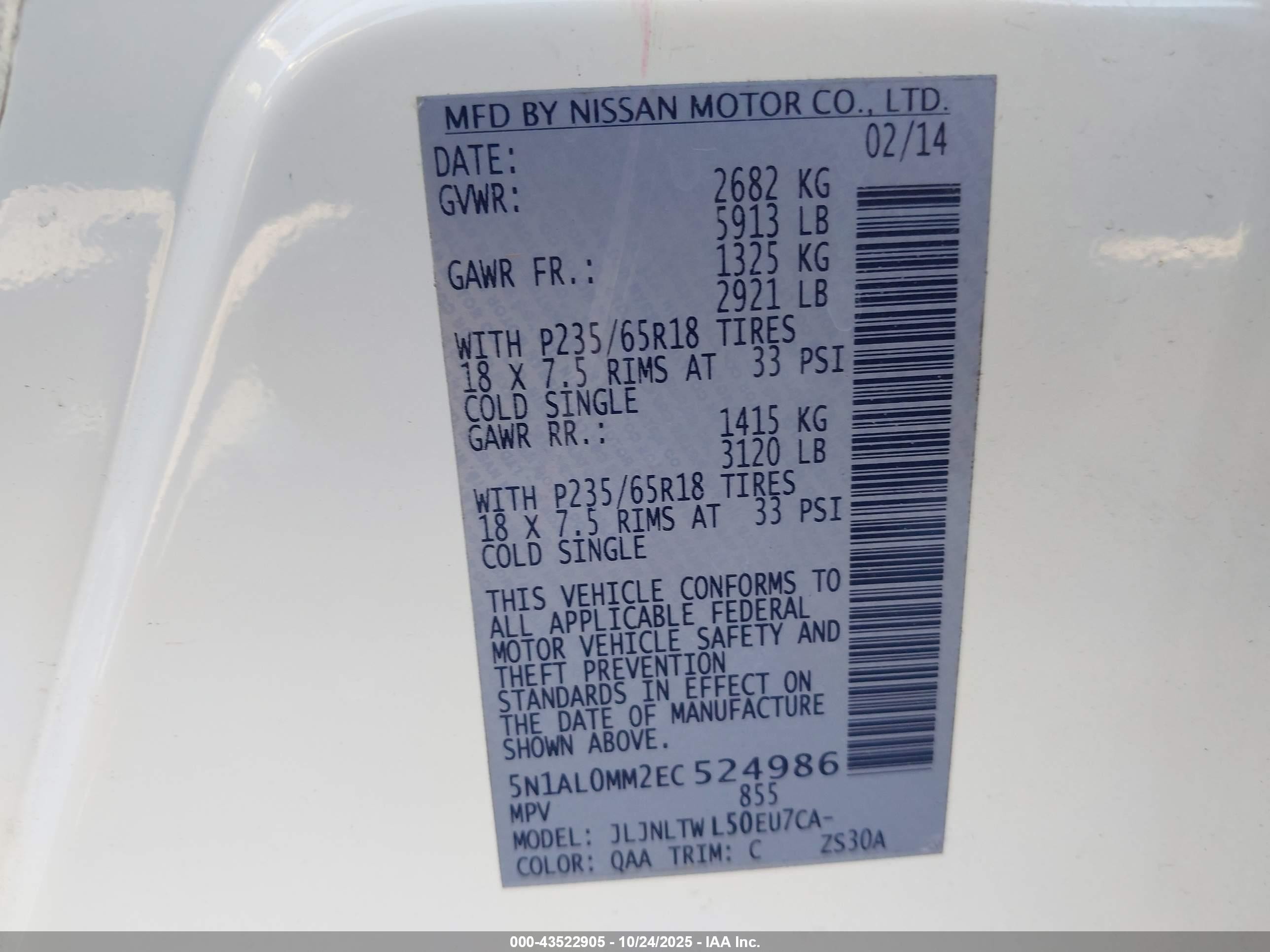 2014 Infiniti Qx60   White vin: 5N1AL0MM2EC524986