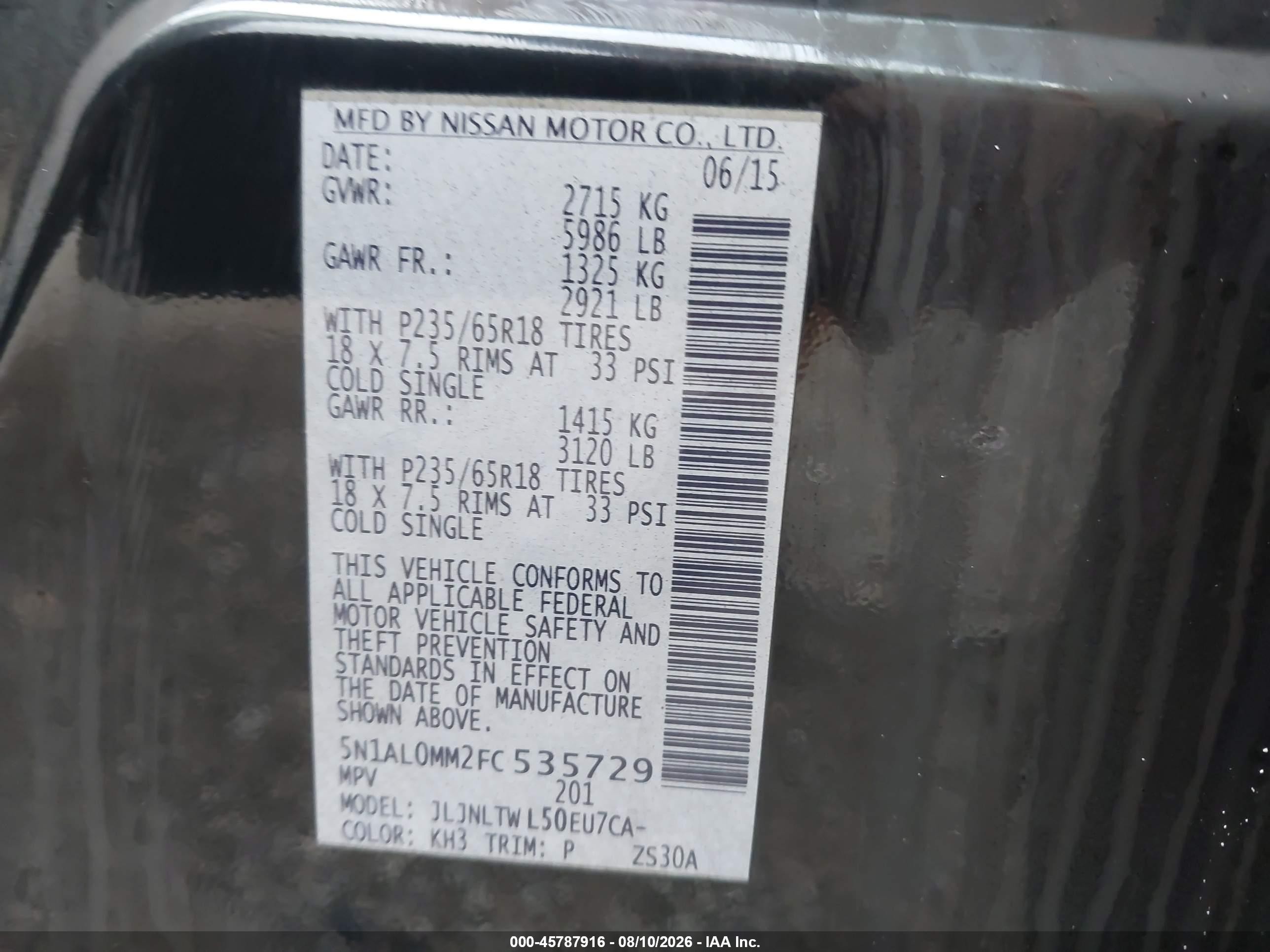2015 Infiniti Qx60   Black vin: 5N1AL0MM2FC535729