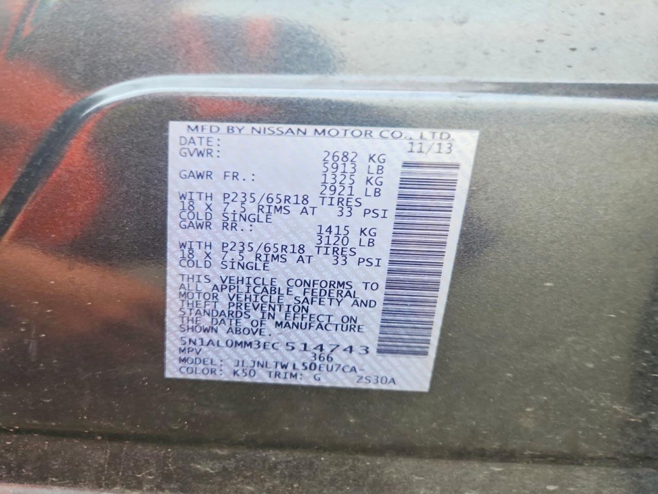 2014 Infiniti Qx60 Base Серый vin: 5N1AL0MM3EC514743