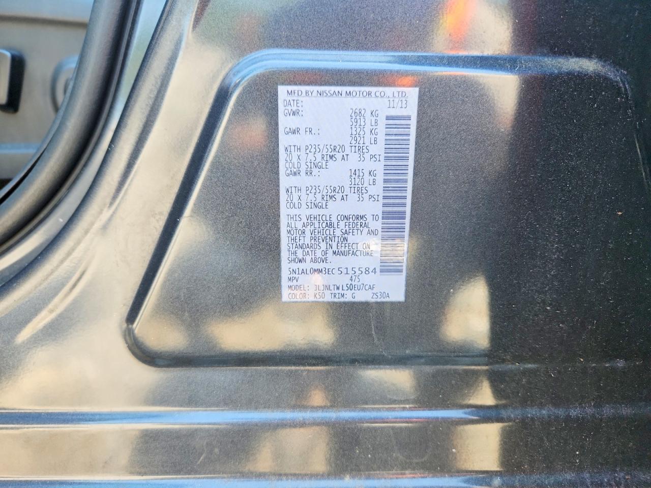 2014 Infiniti Qx60 Base Серый vin: 5N1AL0MM3EC515584