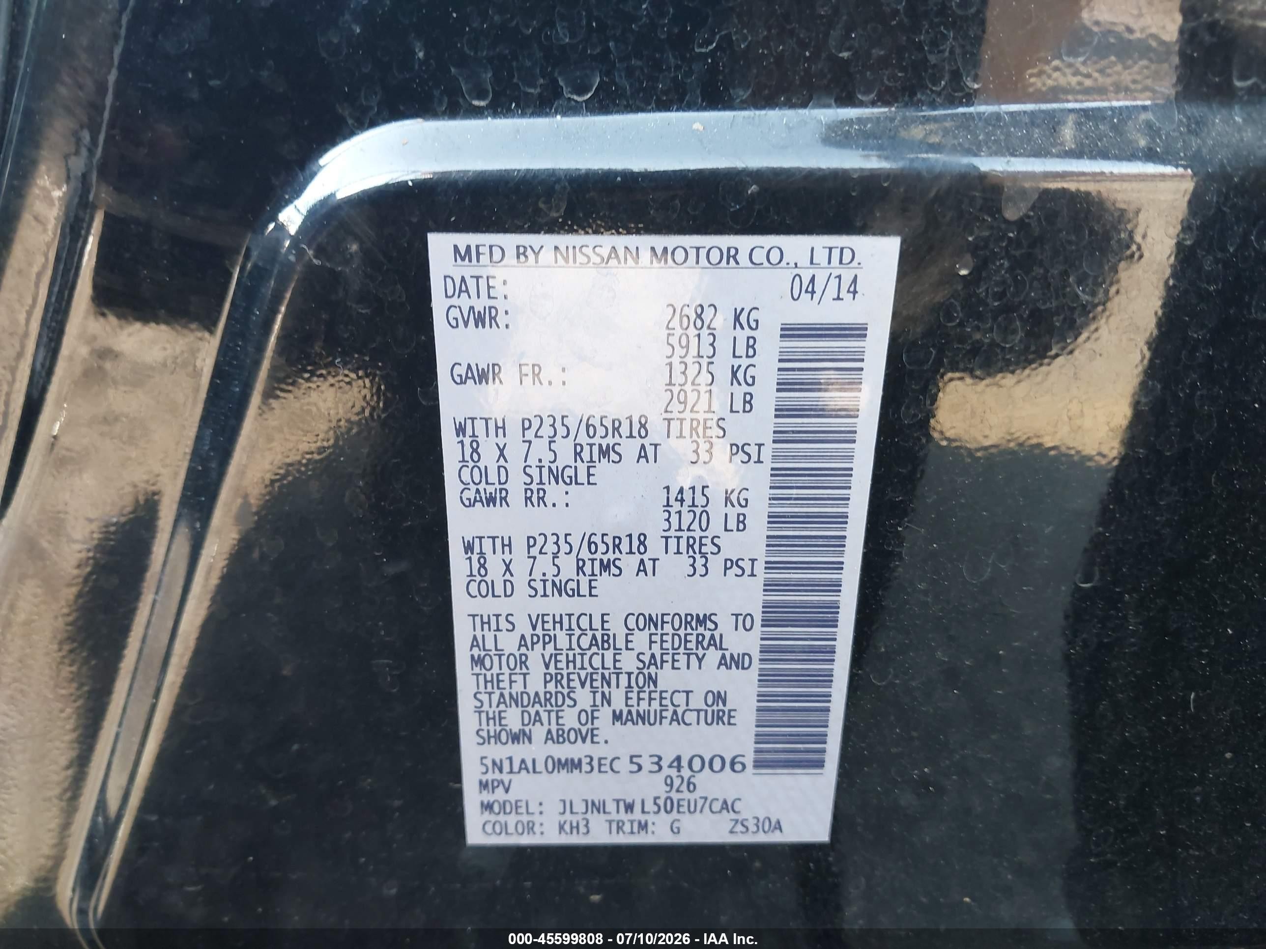 2014 Infiniti Qx60   Black vin: 5N1AL0MM3EC534006