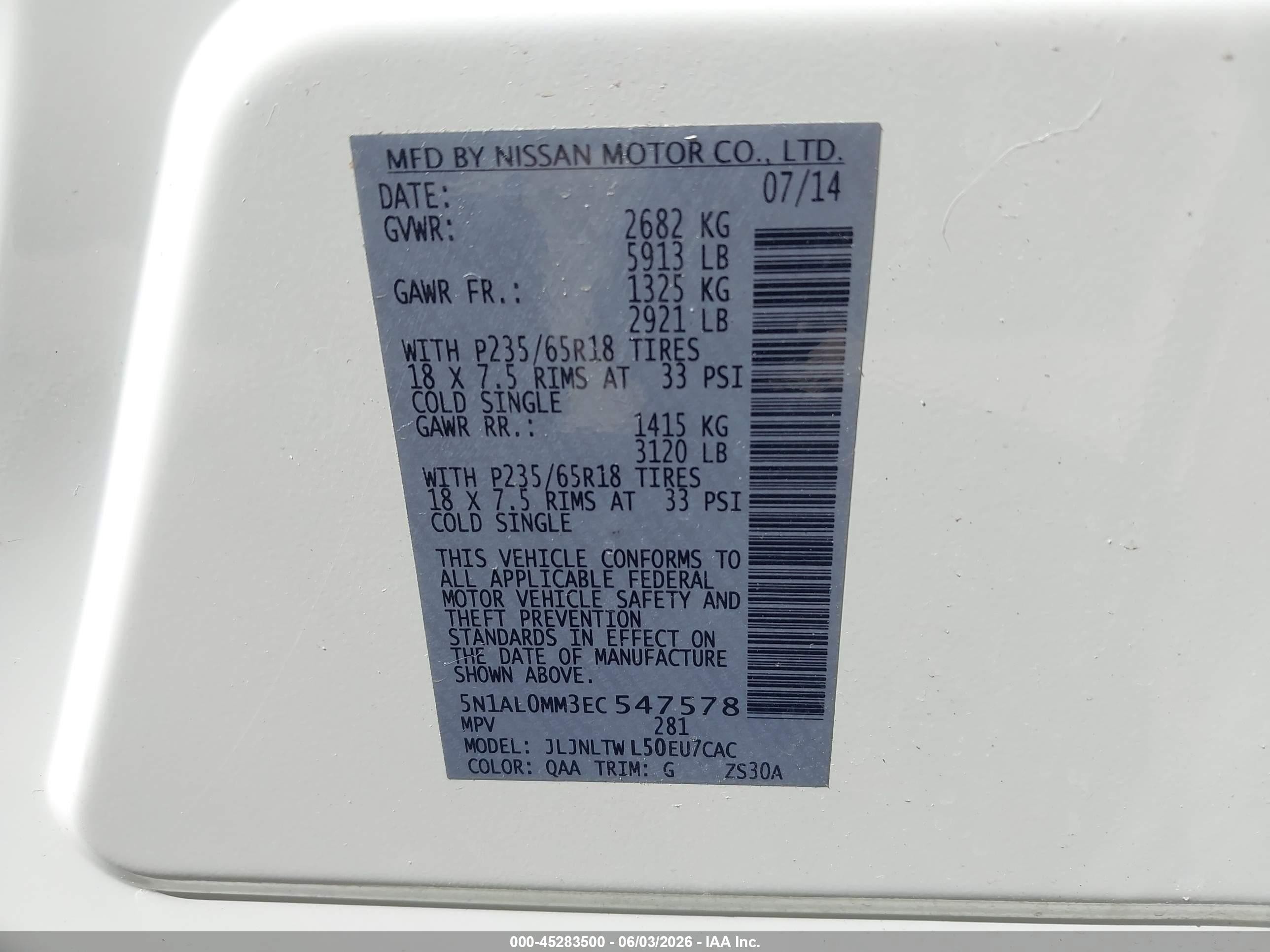2014 Infiniti Qx60   White vin: 5N1AL0MM3EC547578